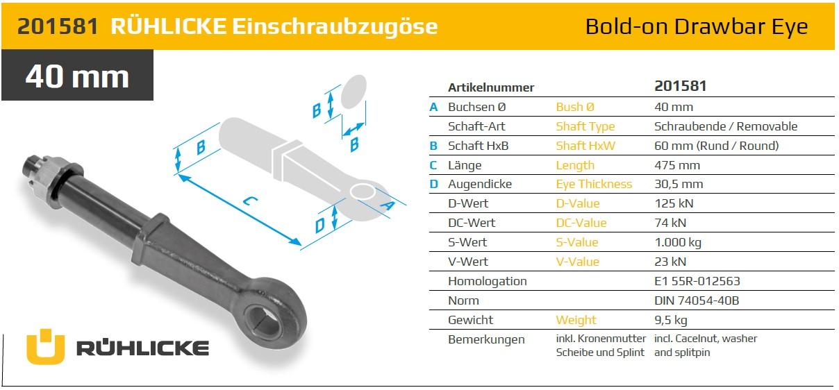 201581, 40 mm Bold-on drawbar eye Ruehlicke GmBH