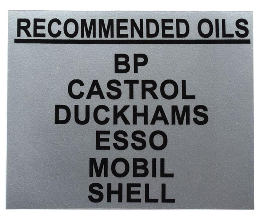 62207, Decal 100 Recommended Oils QTP