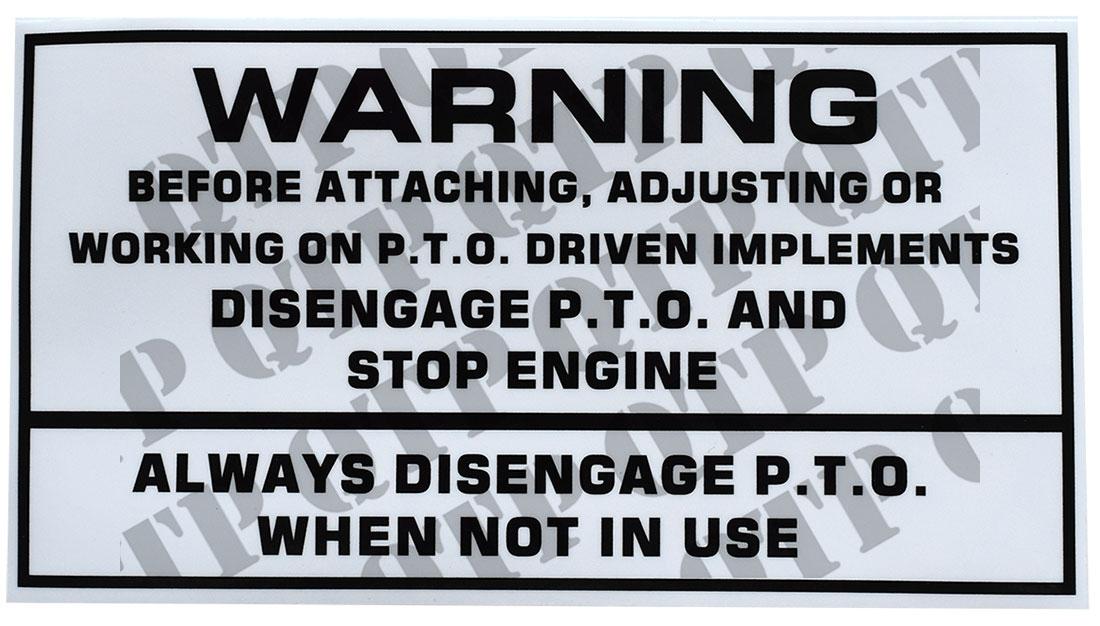 62213, Decal Main PTO Warning Type QTP