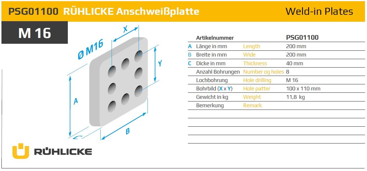 PSG01100, Weld-in plate Ruehlicke GmBH