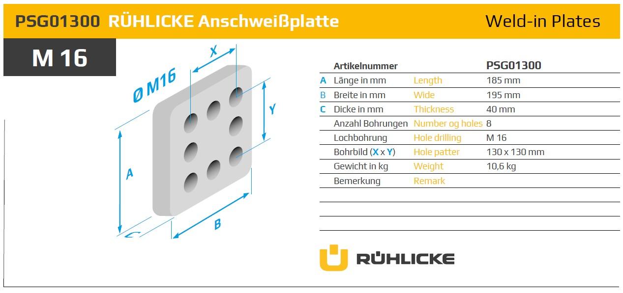 PSG01300, Weld-in plate Ruehlicke GmBH