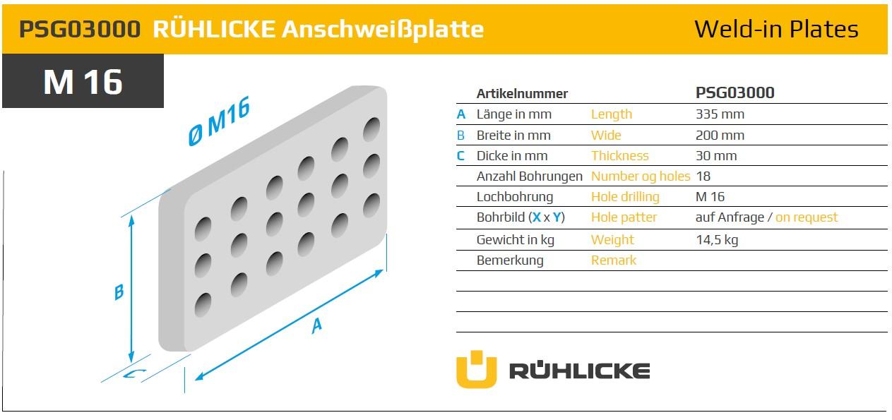 PSG03000, Weld-in plate Ruehlicke GmBH