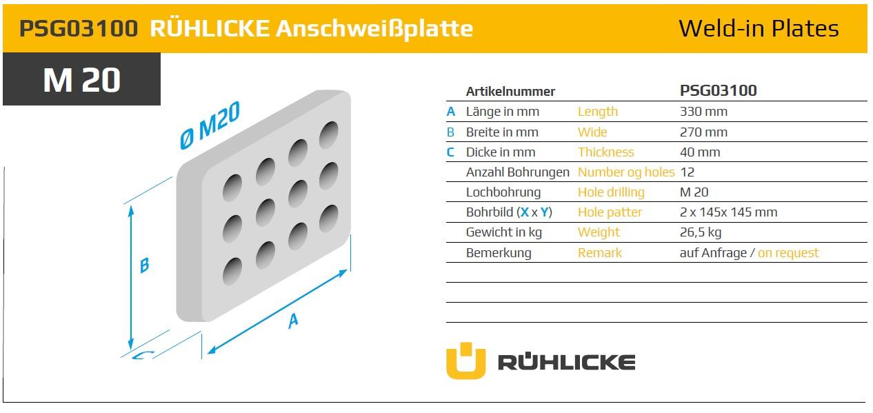 PSG03100, Weld-in plate Ruehlicke GmBH