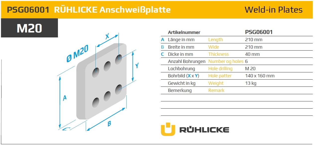 PSG06001, Weld-in plate Ruehlicke GmBH